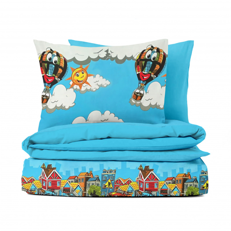 Ervi dětské Bavlněné povlečení oboustranné - Pohádkový svět města/světle modré