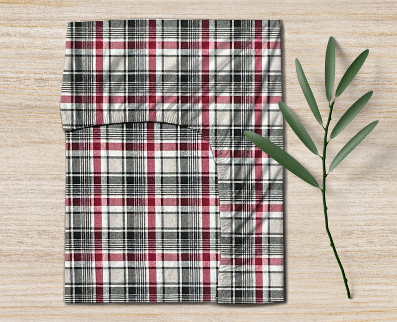 Ervi FLANELOVÉ napínací prostěradlo - vínovo-černé karo