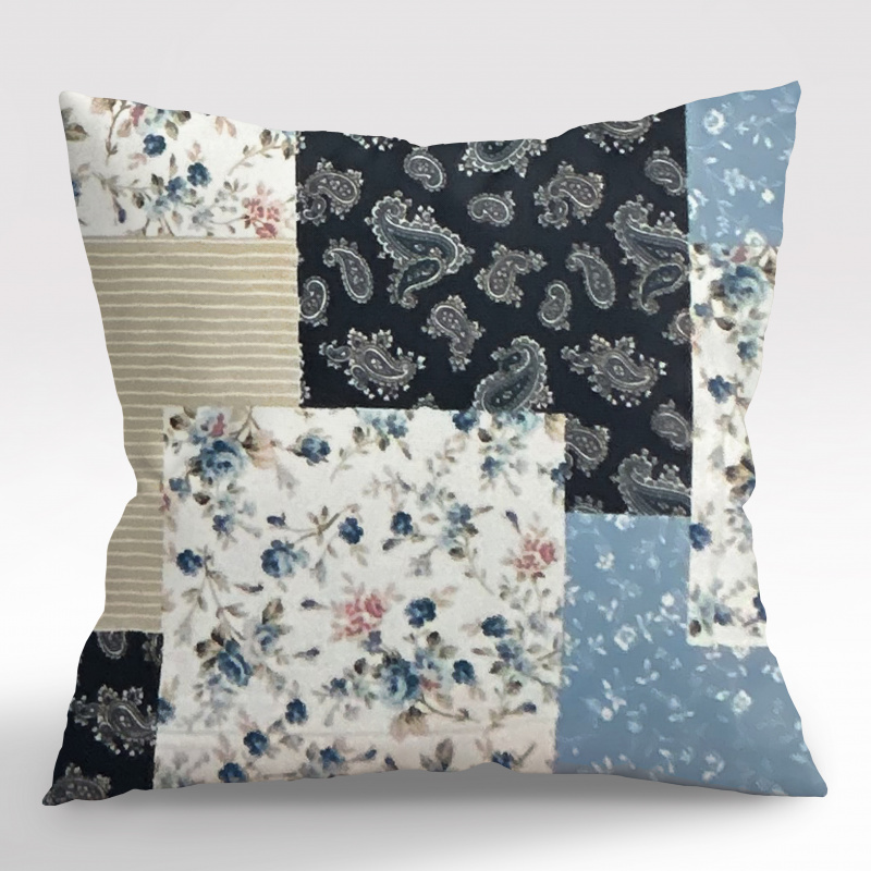 Ervi povlak na polštář FLANELOVÝ - Patchwork modrý