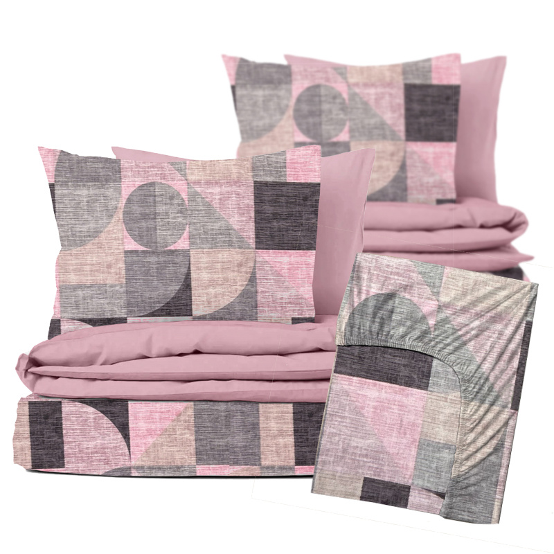 Ervi Sada Flanelového DUO povlečení s Prostěradlem  - Abstrakce růžovo-šedá/růžové