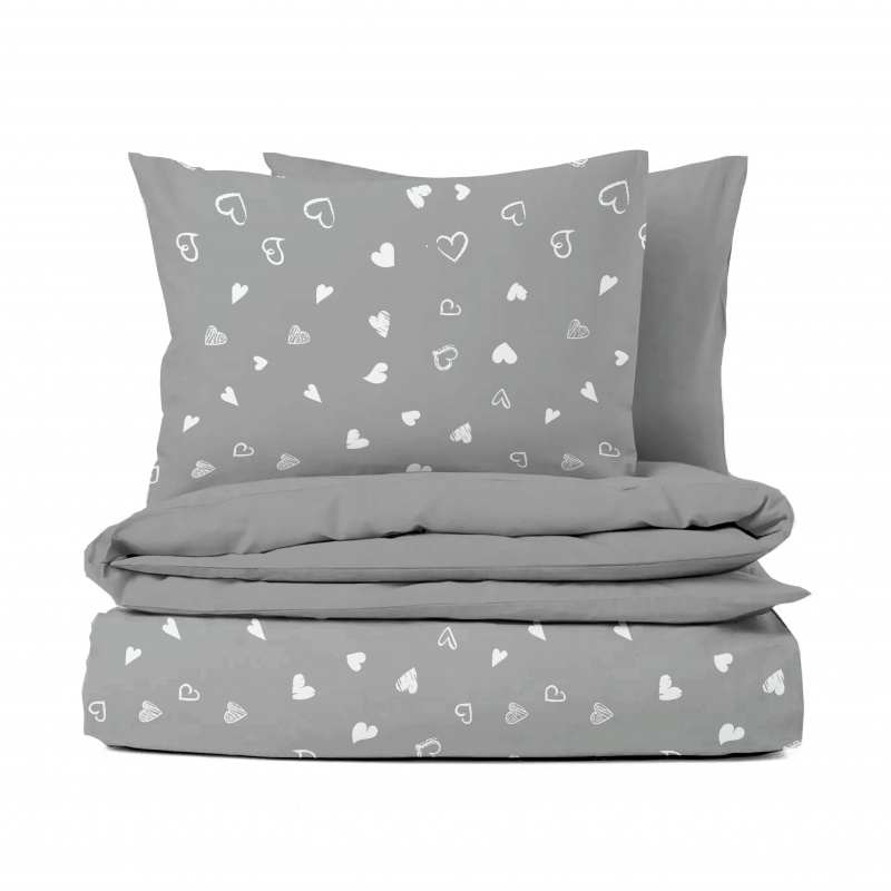 #Ervi bavlněné povlečení oboustranné - Srdíčkový šarm na šedém/šedé 140x200 cm