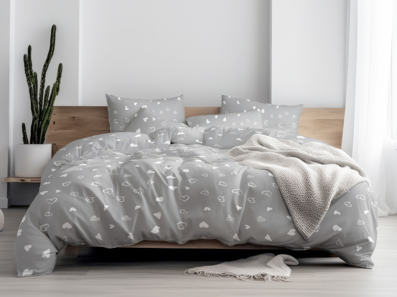 #Ervi bavlněné povlečení oboustranné - Srdíčkový šarm na šedém/šedé 140x200 cm