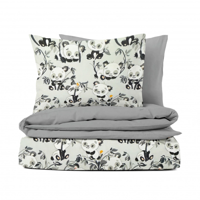 Ervi FLANELOVÉ bavlněné povlečení - pandy na šedém/šedé