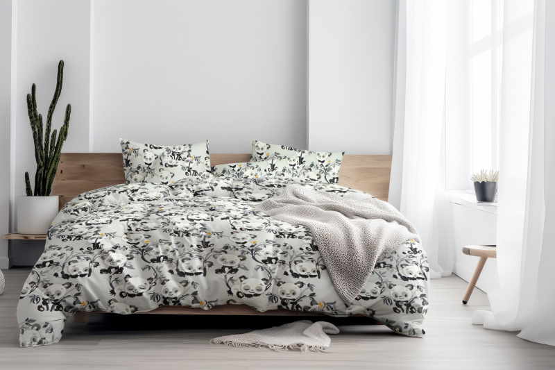 Ervi FLANELOVÉ bavlněné povlečení - pandy na šedém