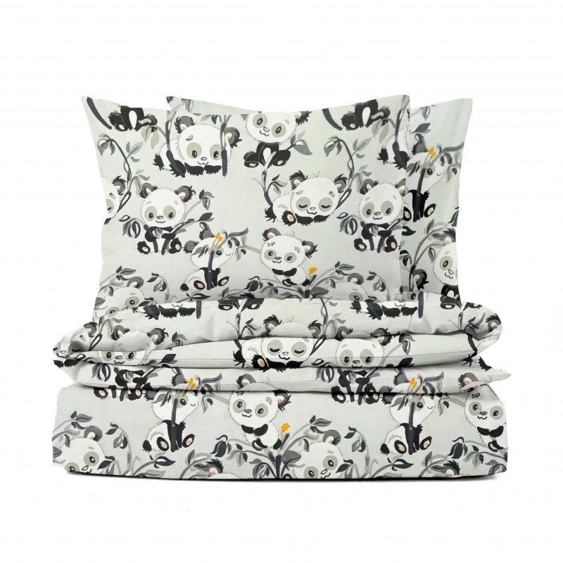 Ervi FLANELOVÉ bavlněné povlečení - pandy na šedém