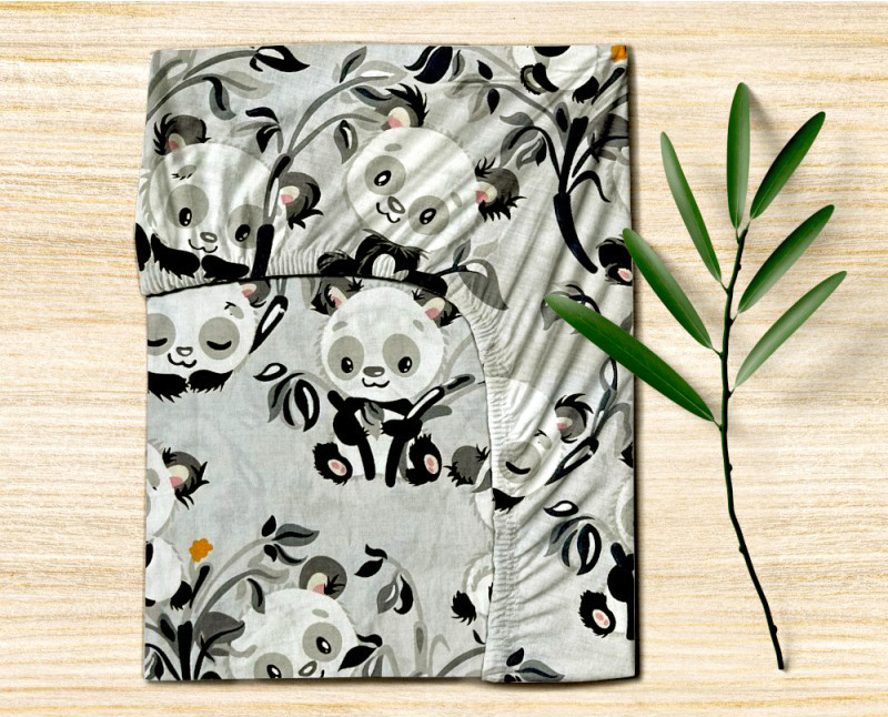 Ervi FLANELOVÉ napínací prostěradlo - pandy na šedém