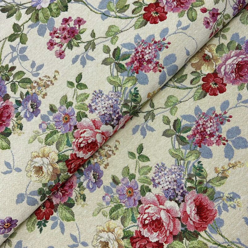 280cm Dekorační/potahová Gobelínová látka šířka - Letní rozkvet na krémovém