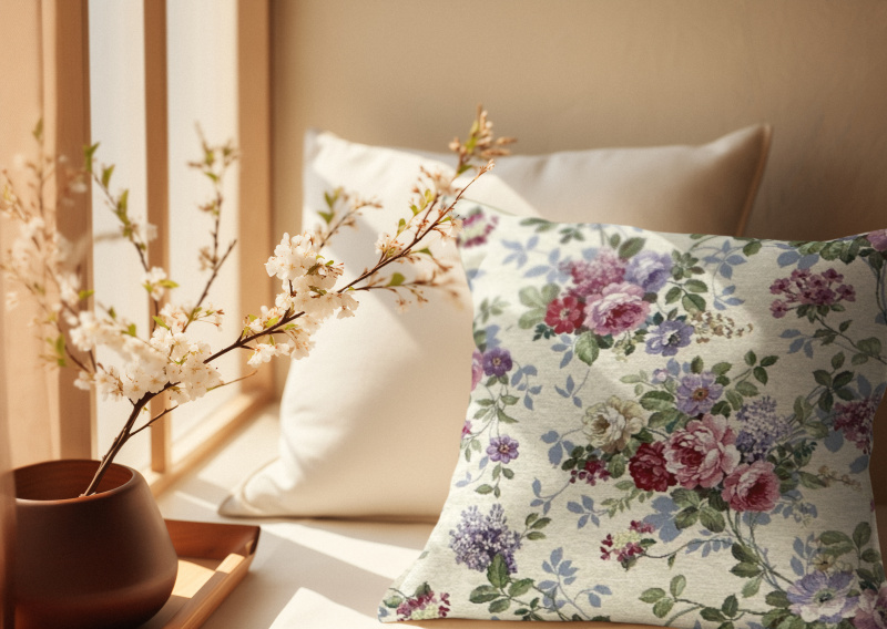 Ervi povlak na polštář Gobelínový - Letní rozkvet na krémovém