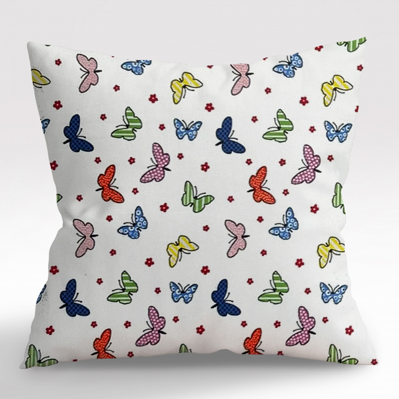 Ervi povlak na polštář FLANELOVÝ - barevné motýlci na bílém
