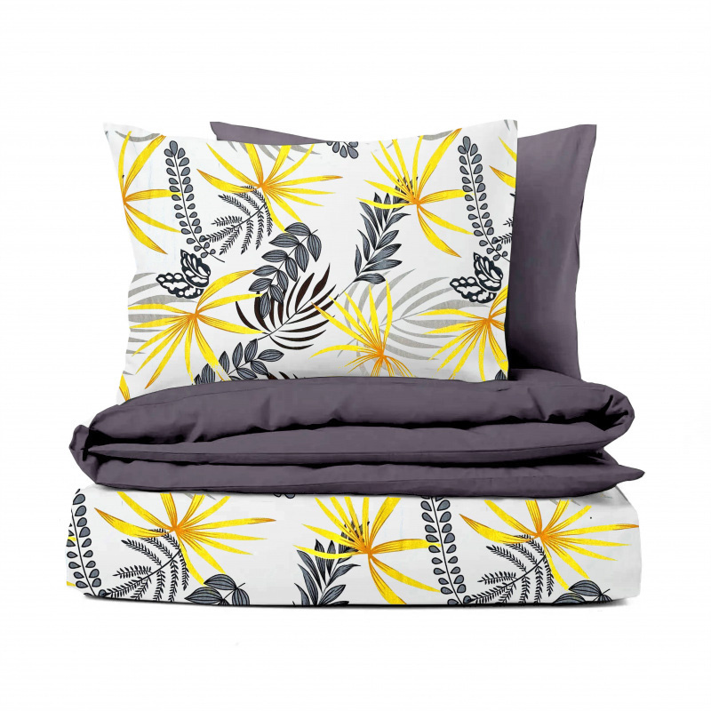 Ervi bavlněné povlečení oboustranné - tropická flora/šedo-fialové