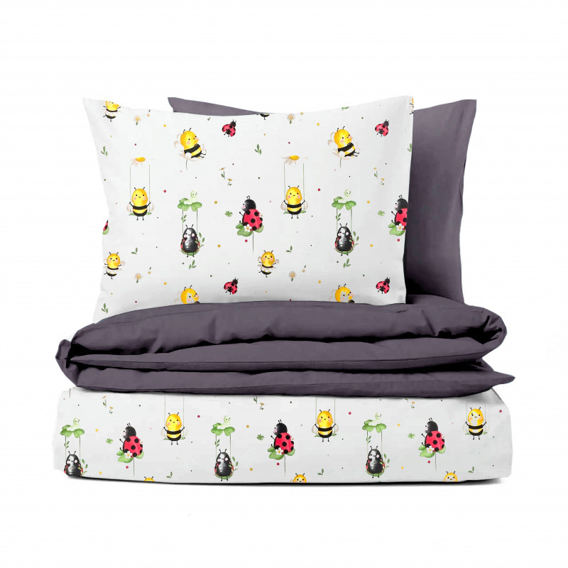 Ervi bavlněné povlečení oboustranné - včely a berušky/šedo-fialové