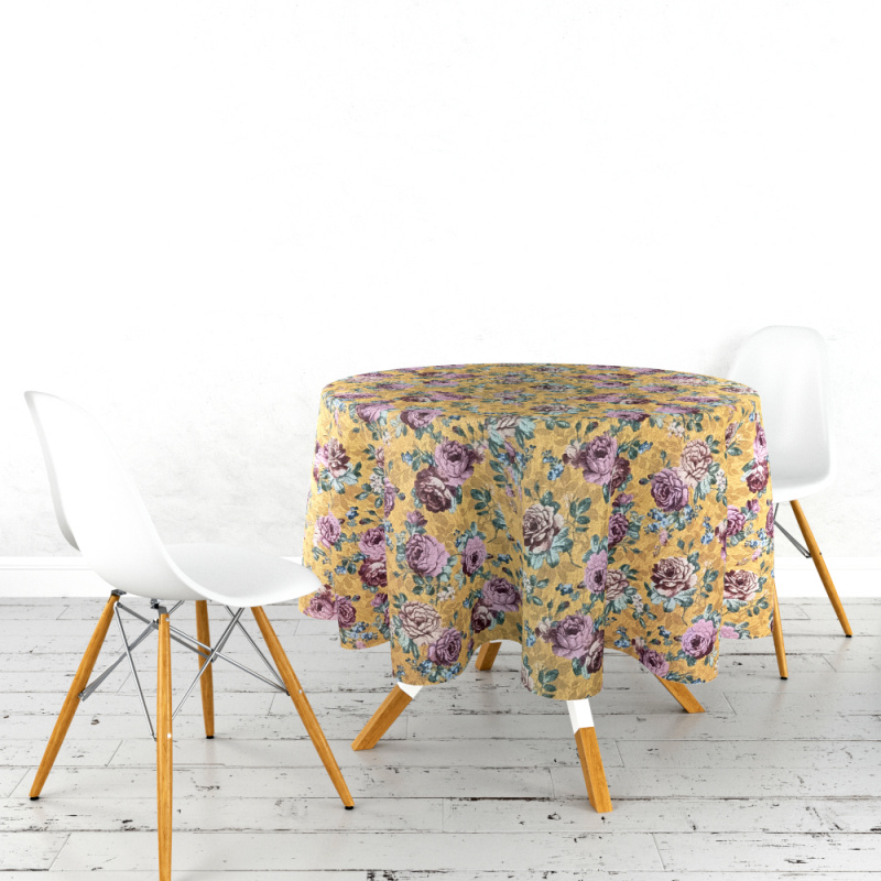 Ervi gobelínový ubrus na stůl kulatý - Gold hořčice