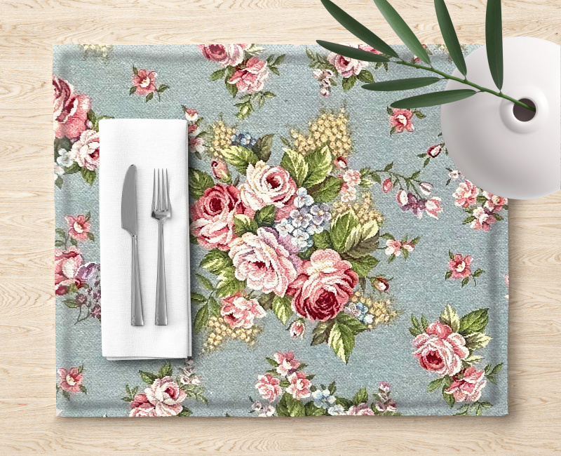 Ervi Gobelínové prostírání na stůl - Jemné růže na šedo-modrém