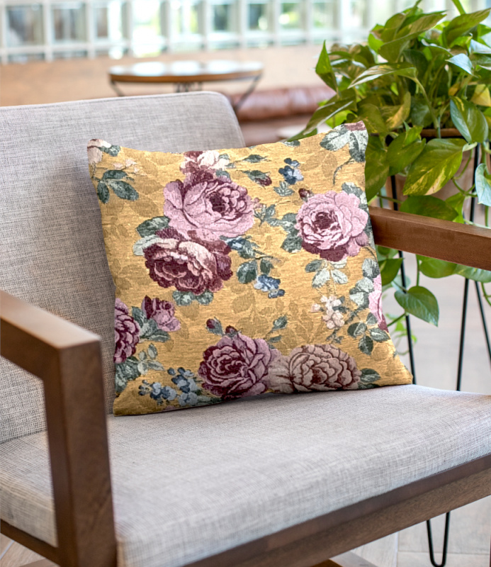 Ervi povlak na polštář gobelínový velké růže gold hořčice