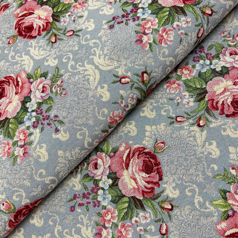 Ervi Gobelínový ubrus na stůl obdélníkový - Květinová symfonie na šedo-modrém