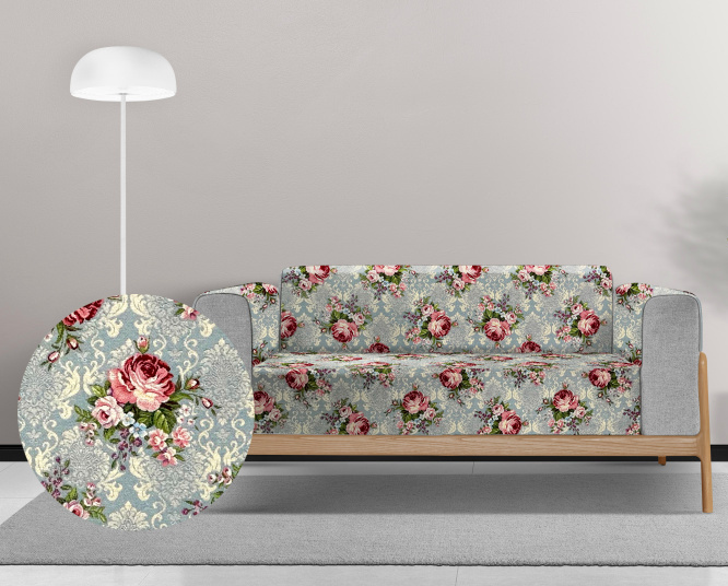 Ervi Gobelínový  přehoz na sedačku/postel - Květinová symfonie na šedo-modrém