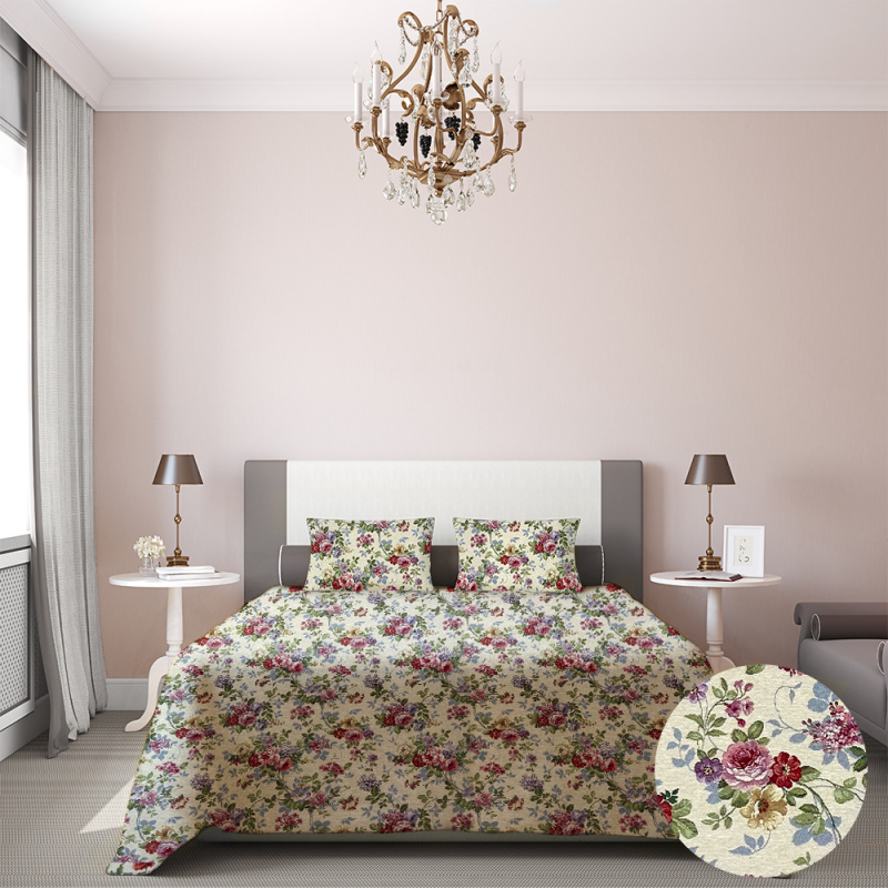 Ervi Gobelínový přehoz na postel jednolůžko/dvoulůžko - Letní rozkvet na krémovém