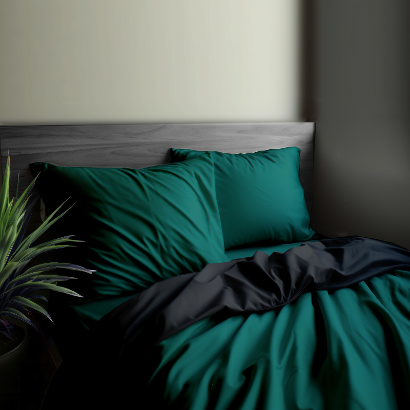 Ervi Luxsusní saténové oboustranné bavlněné povlečení zelené/černé