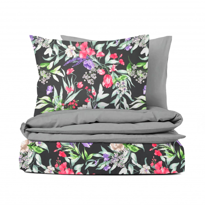 Ervi Bavlněné povlečení oboustranné - Květinová elegance 2/šedé