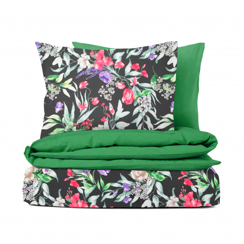 Ervi Bavlněné povlečení oboustranné - Květinová elegance 2/zelené