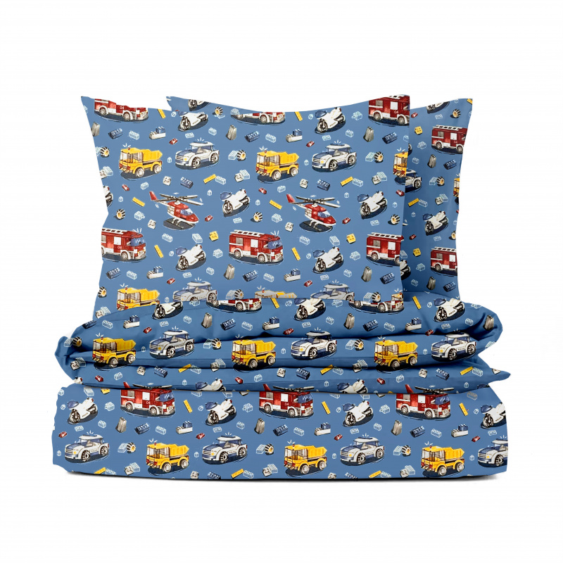 Ervi Bavlněné povlečení - autíčká a vrtulníky na modrém