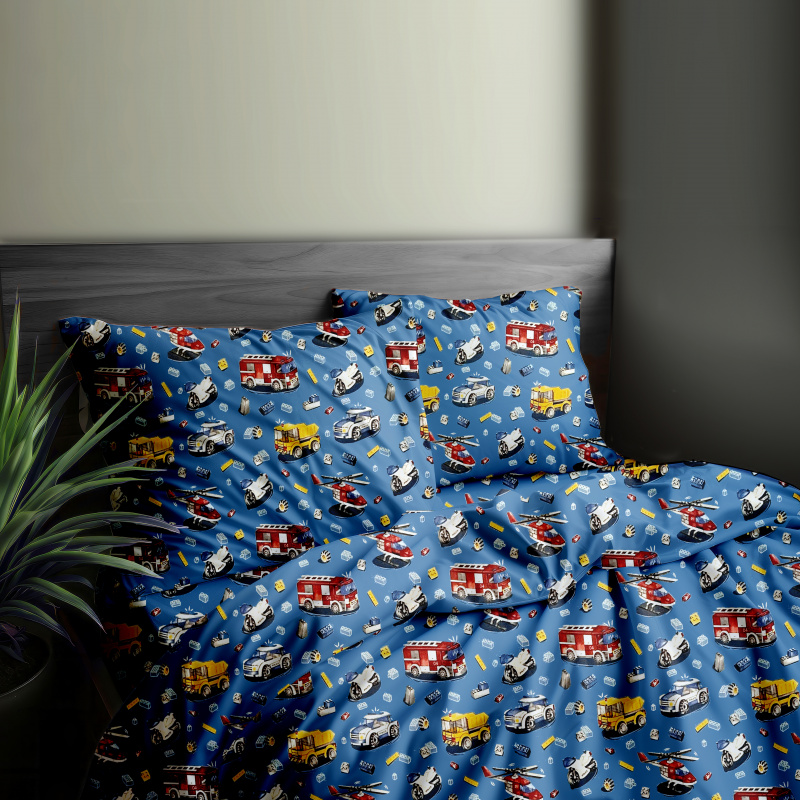 Ervi Bavlněné povlečení - autíčká a vrtulníky na modrém