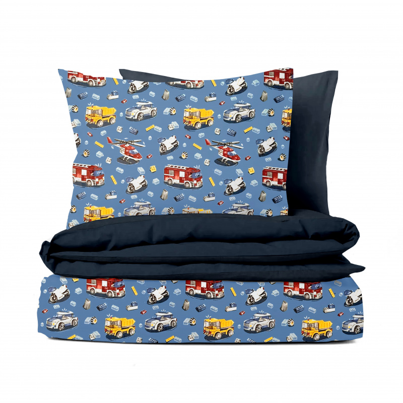 Ervi Bavlněné povlečení oboustranné - autíčká a vrtulníky na modrém/černé