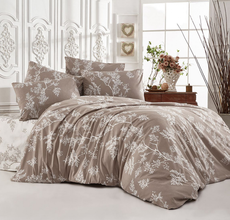 Ervi bavlněné povlečení - bílé větvičky na hnědém