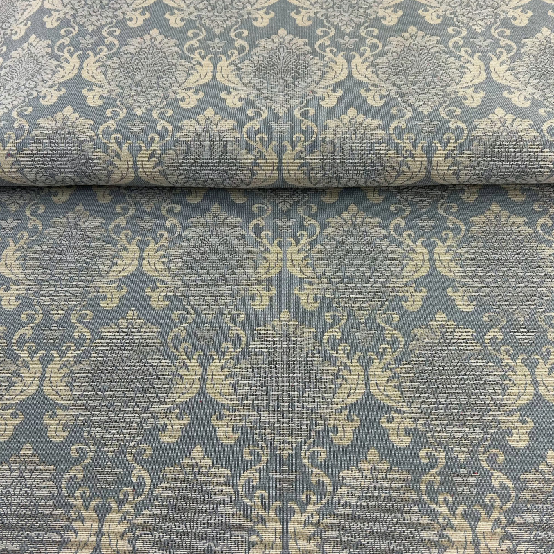 280cm Dekorační/potahová Gobelínová látka šířka - Barokní Sny na šedo-modrém