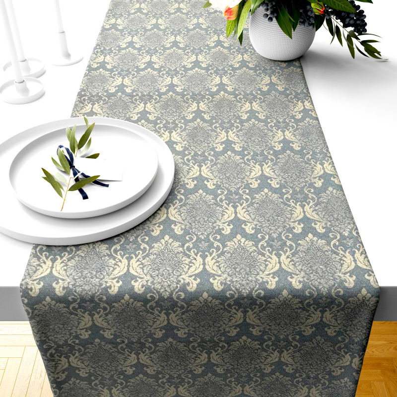 Ervi Gobelinový běhoun na stůl - Barokní Sny na šedo-modrém