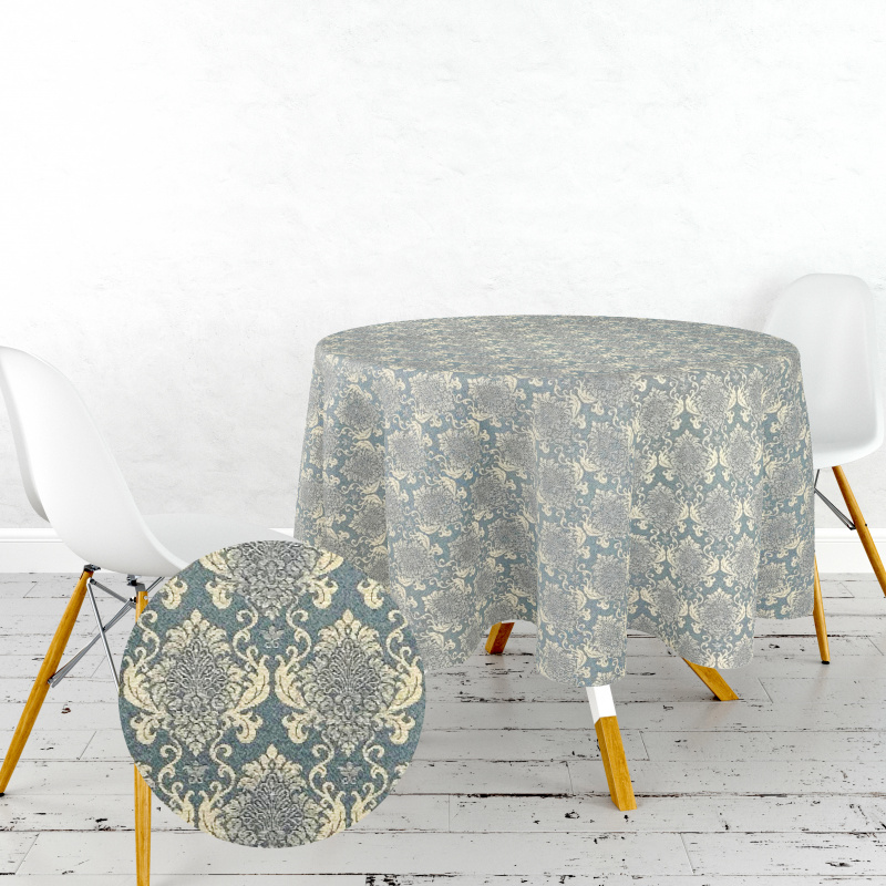 Ervi Gobelínový ubrus na stůl kulatý - Barokní Sny na šedo-modrém