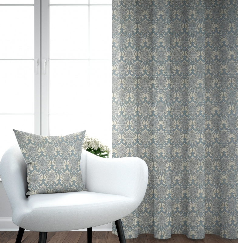 Ervi Gobelínový zatemňovací termo závěs - Barokní Sny na šedo-modrém