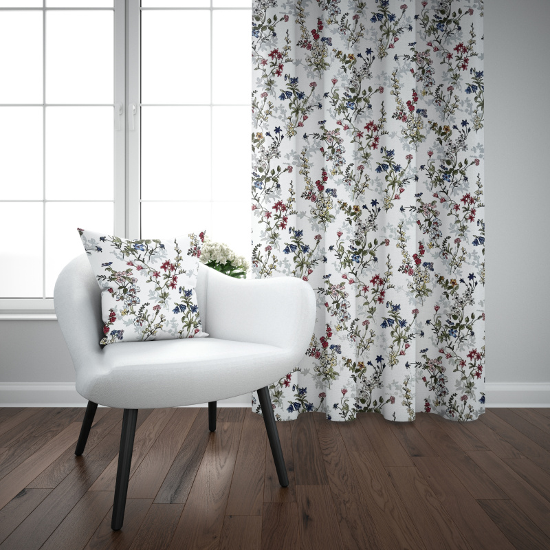 Ervi Bavlněný závěs - malované luční květiny na bílém 2