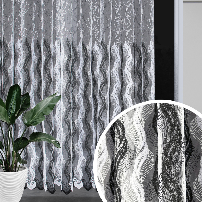 Ervi vyšívaná záclona bílo-černá 9473, metráž