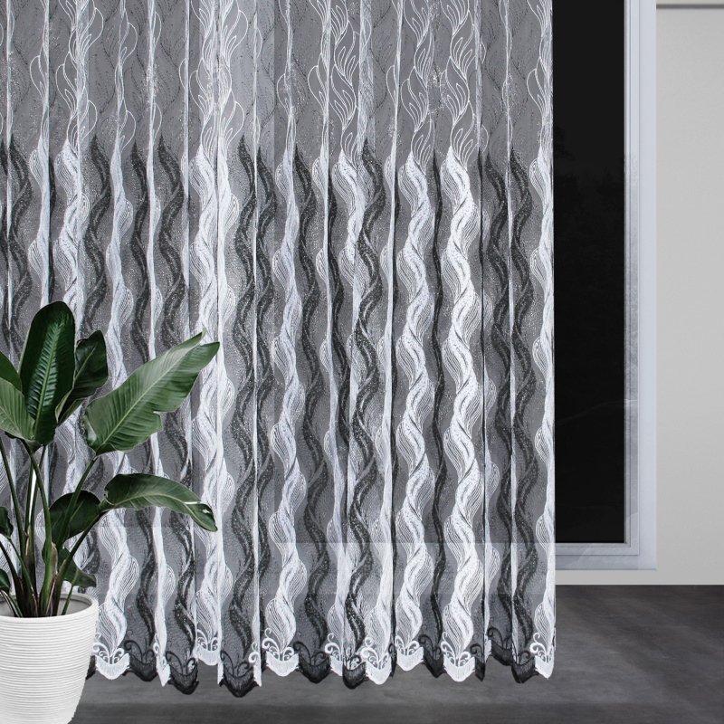Ervi vyšívaná záclona bílo-černá 9473, metráž