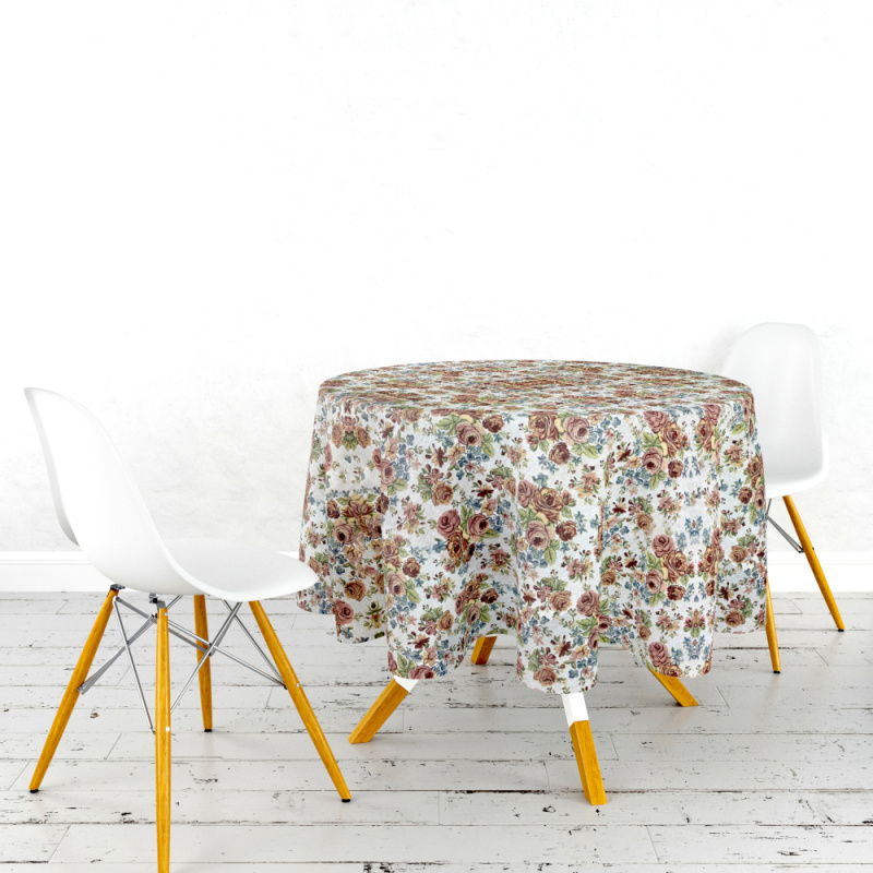 Ervi gobelínový ubrus na stůl kulatý růže gold plus cream