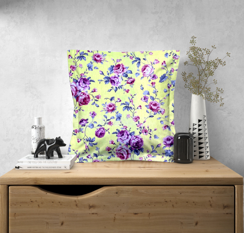 Ervi povlak na polštář bavlněný s lemem Růžičky na žlutém