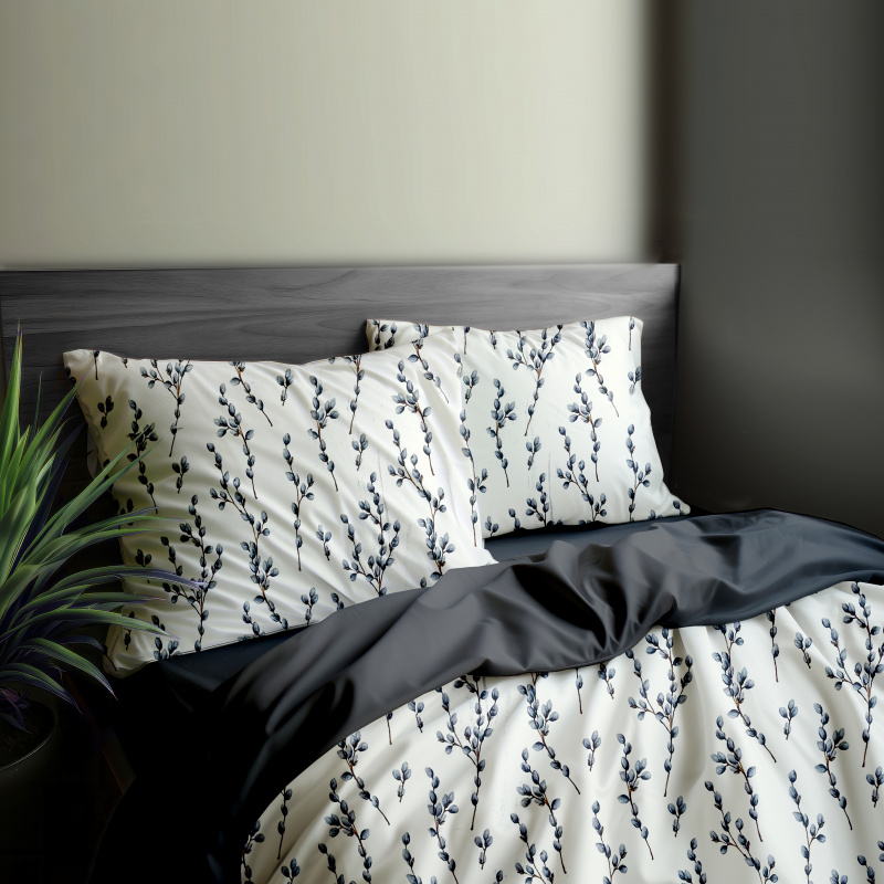 Ervi Bavlněné povlečení oboustranné - Kočičky - vrba/tmavě šedé