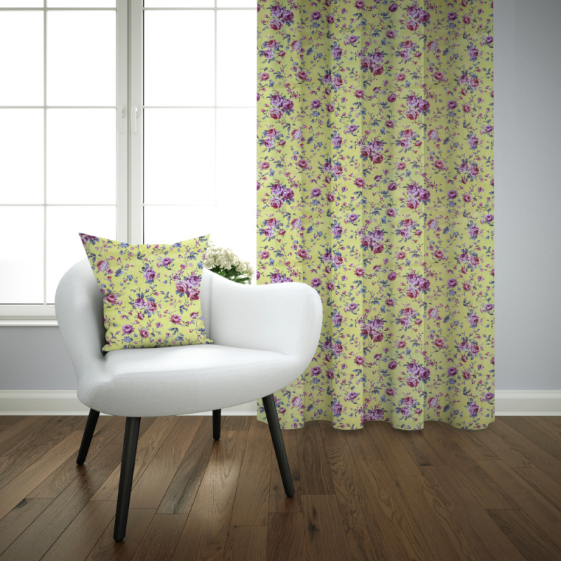 Ervi bavlněný závěs - Růžičky na žlutém