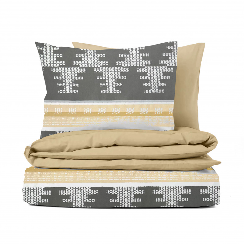 #Ervi bavlněné povlečení oboustranné - Nordic šedý/béžové 140x200 cm