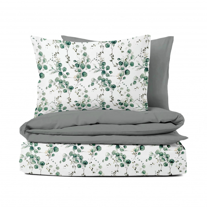 Ervi Bavlněné povlečení oboustranné - Eukalyptový dotek/šedé