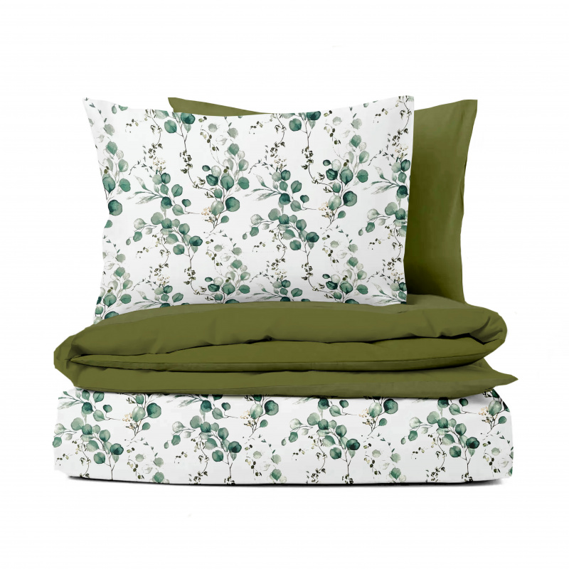 Ervi Bavlněné povlečení oboustranné - Eukalyptový dotek/olivové