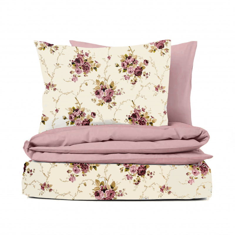 Ervi Bavlněné povlečení oboustranné - Růžové růže/pudrové