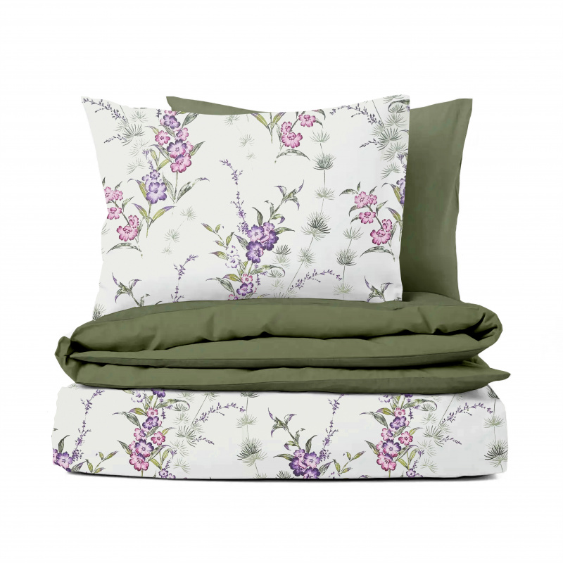 Ervi Bavlněné povlečení oboustranné - Pohádková louka fialová/olivové