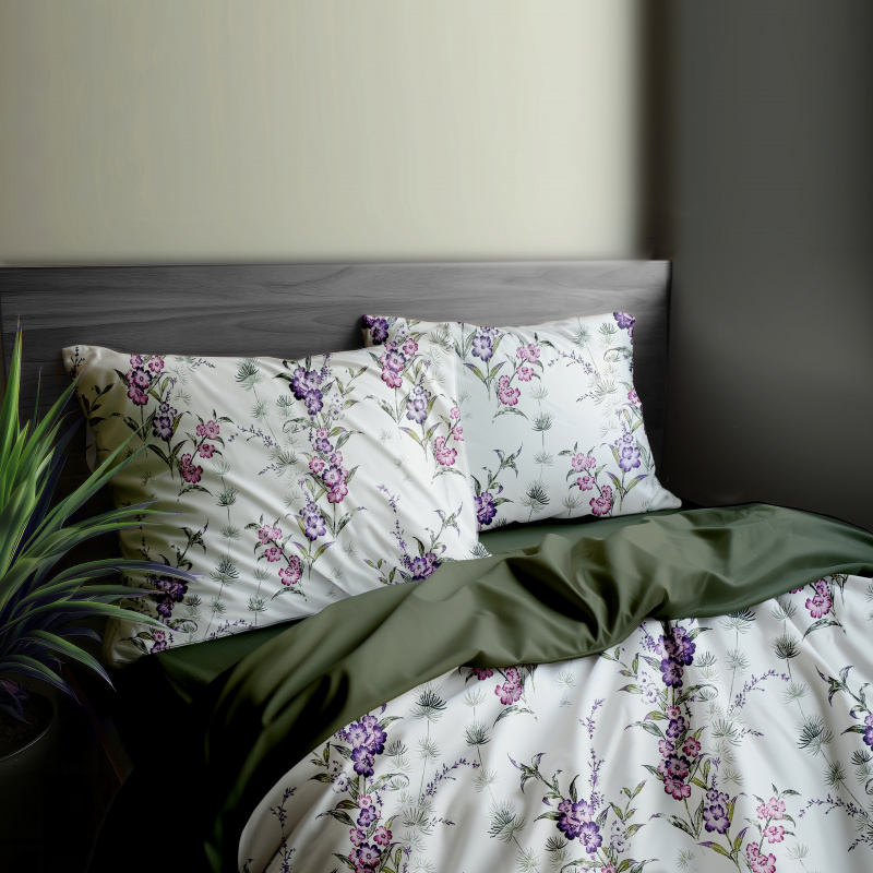 Ervi Bavlněné povlečení oboustranné - Pohádková louka fialová/olivové