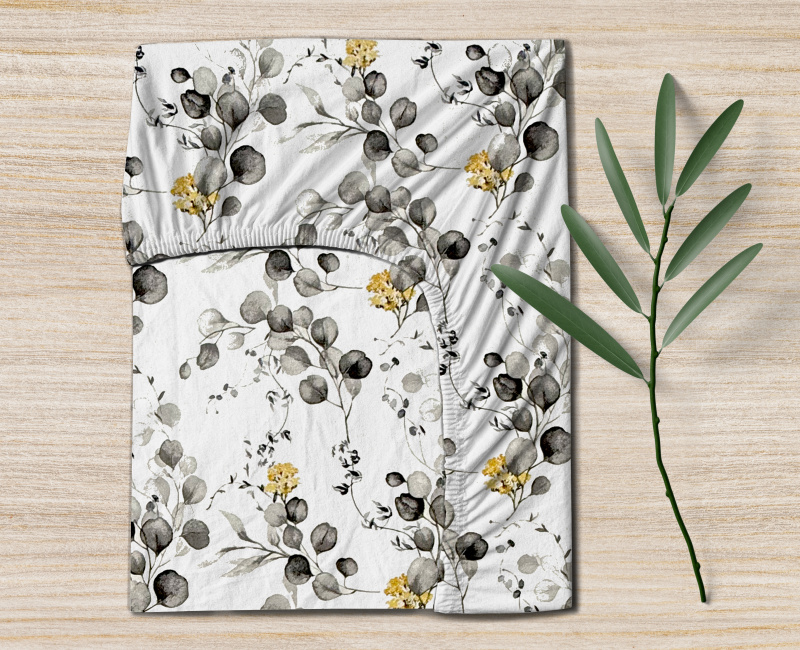 Ervi Bavlněné napínací prostěradlo - Eukalyptový dotek šedý