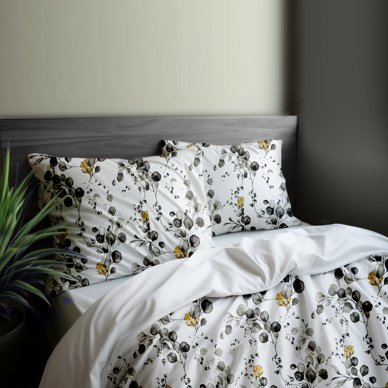 Ervi Bavlněné povlečení oboustranné - Eukalyptový dotek šedý/světlé šedé