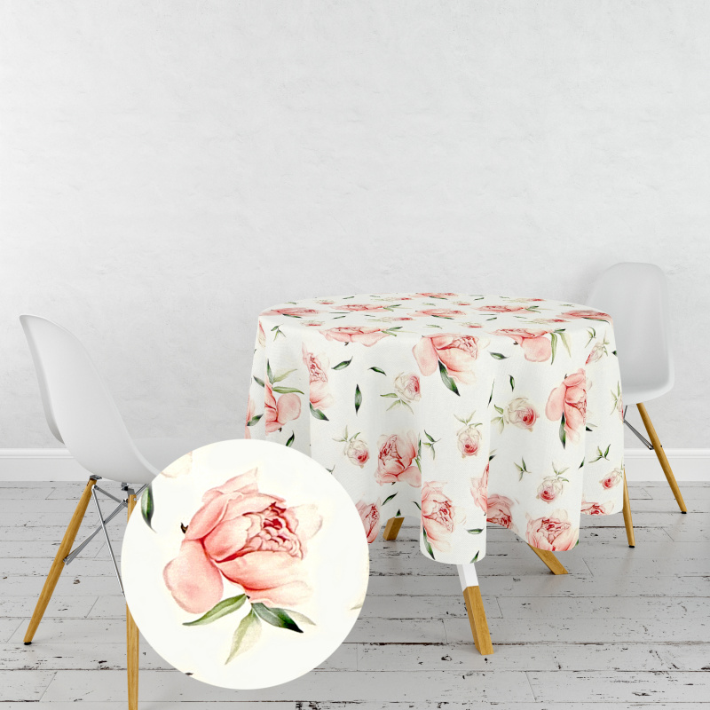 Ervi Teflonový ubrus na stůl kulatý Royal Lux - Romantické pivoňky