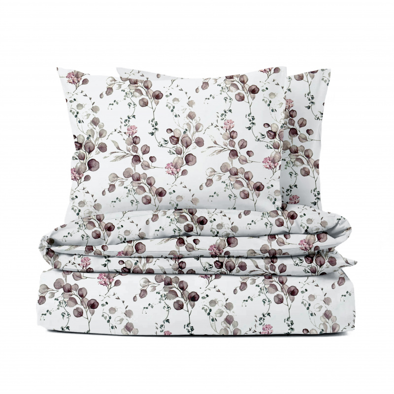 Ervi Bavlněné povlečení - Eukalyptový dotek fialovo - hnědý