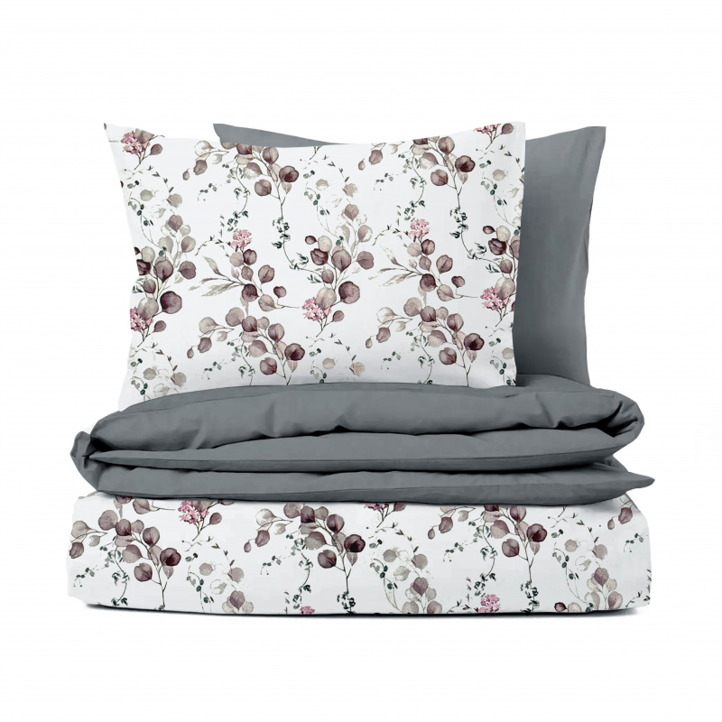 Ervi Bavlněné povlečení oboustranné - Eukalyptový dotek fialovo - hnědý/šedé